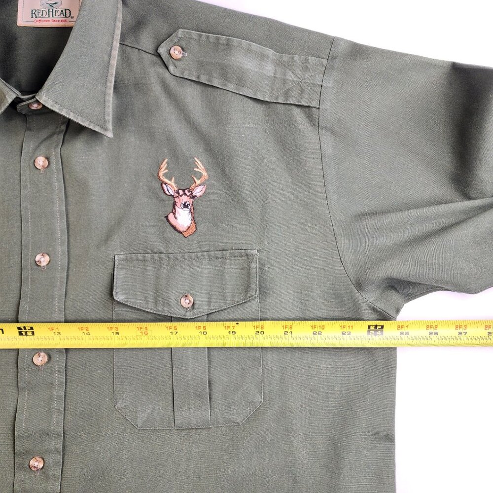 VTG Red Head L Large Shooting Shirt Mens Olive Button Up Buck Hunting Redhead LS - Picture 8 of 9